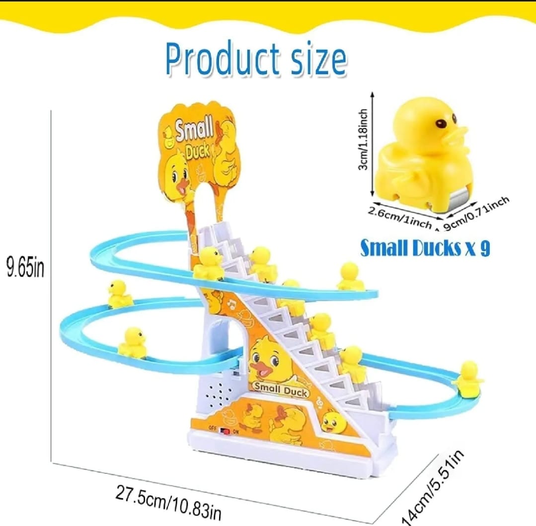 Duck Slide Toy Set, Funny Automatic Stair-Climbing Ducklings Cartoon Race Track Set Little Lovely Duck Slide Toy Escalator Toy with Lights and Music