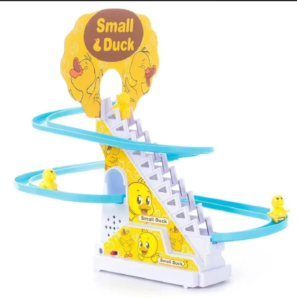 Duck Slide Toy Set, Funny Automatic Stair-Climbing Ducklings Cartoon Race Track Set Little Lovely Duck Slide Toy Escalator Toy with Lights and Music