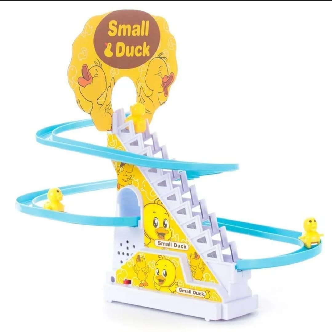 Duck Slide Toy Set, Funny Automatic Stair-Climbing Ducklings Cartoon Race Track Set Little Lovely Duck Slide Toy Escalator Toy with Lights and Music