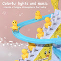 Duck Slide Toy Set, Funny Automatic Stair-Climbing Ducklings Cartoon Race Track Set Little Lovely Duck Slide Toy Escalator Toy with Lights and Music